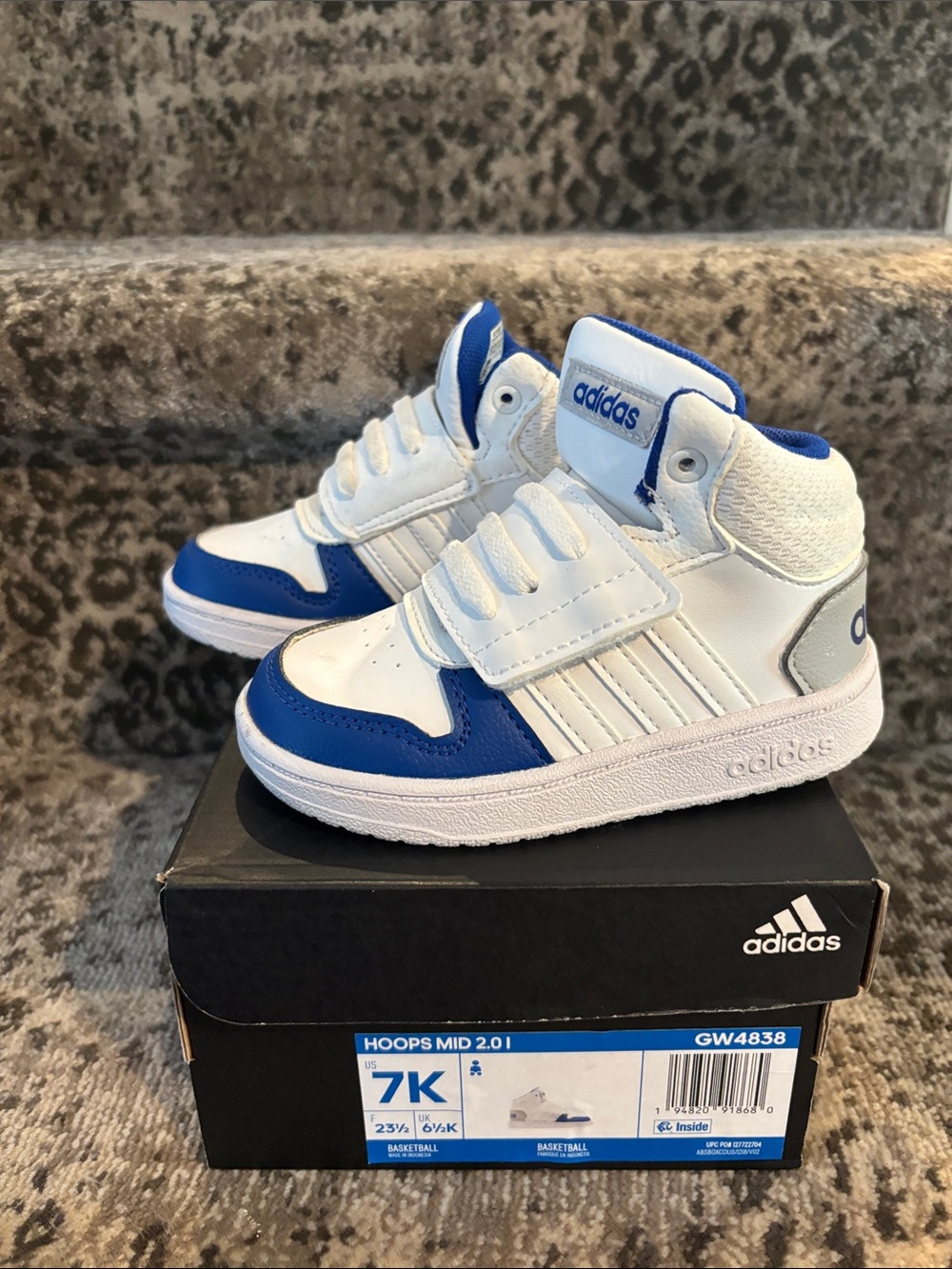 adidas Hoops mid 2.0 Kids White and Blue Mid-Top Sneakers